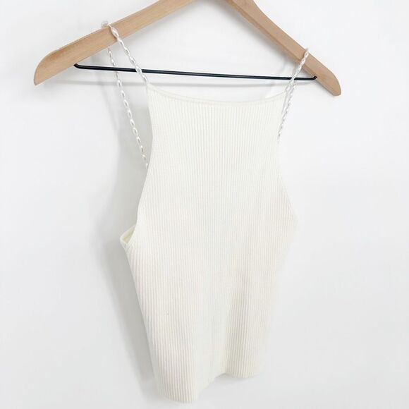 NEW Musier Drew Tank Top with Pearl Straps Ribbed Knit White Women's 38 US 6 - Picture 3 of 10